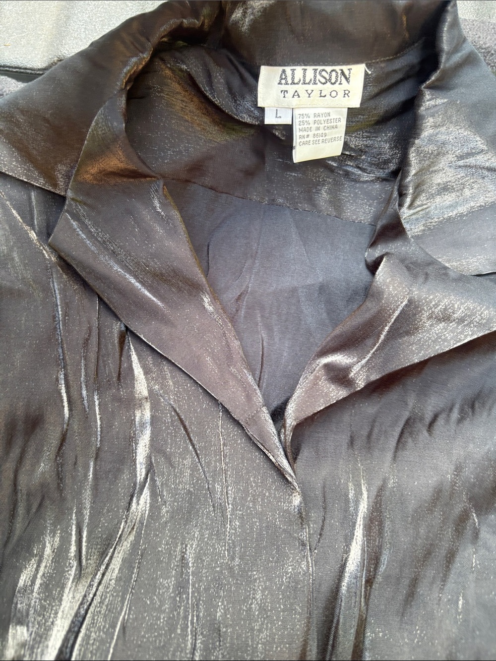 Allison Taylor Black Metallic Sheen Blouse Vintage.